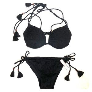 Victoria’s Secret Swim Black Crochet Bikini Size S
